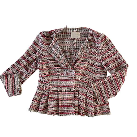 Rebecca Taylor Striped Tweed Double Breasted Blazer Jacket Wmns 10 Career Office - Picture 2 of 14